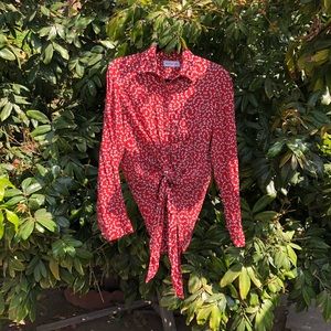 Faithfull the brand red bow print tie front blouse